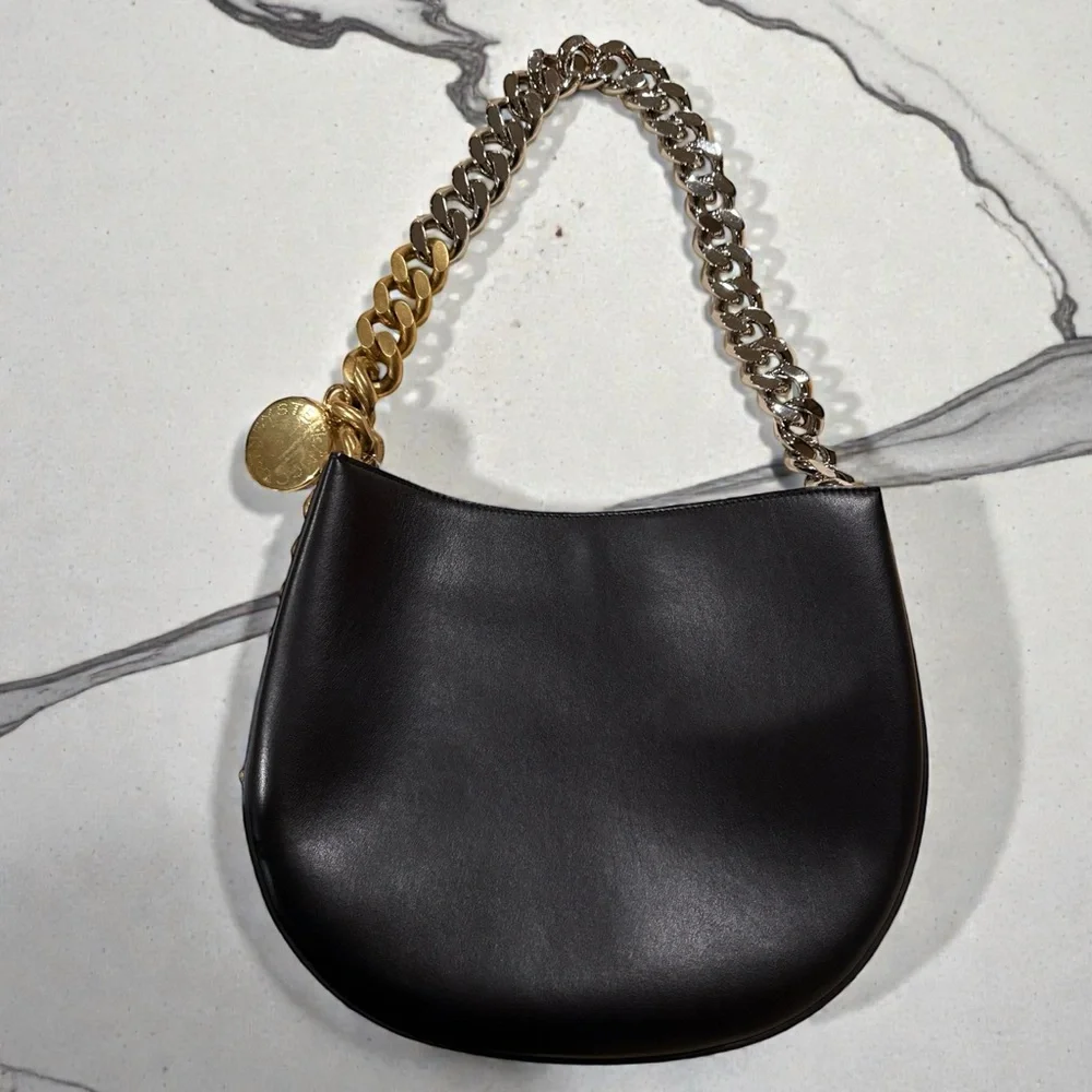 Stella McCartney Frayme Shoulder Bag Black Mixed Chain Vegan Leather - Picture 2 of 6